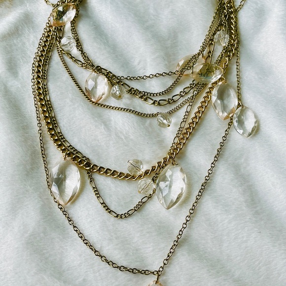 * Vintage Teardrops 7 Gold Strands Clear Lucite Necklace - Picture 5 of 6